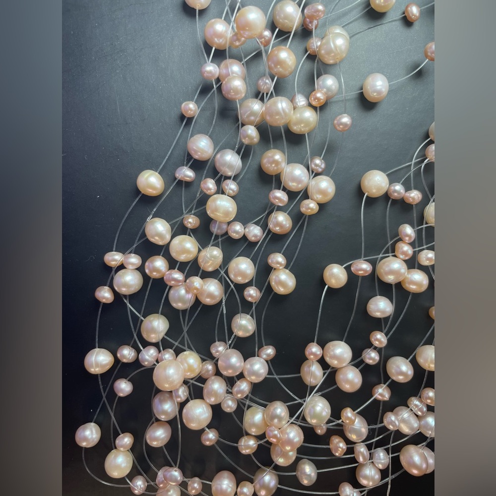 New! Freshwater Cultured Pearl Necklace, 14 Rows Floating w/ Soft Pink Hues - Picture 6 of 7